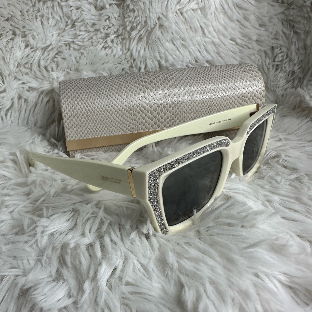 Jimmy Choo White Sunglasses with Glitter Accents